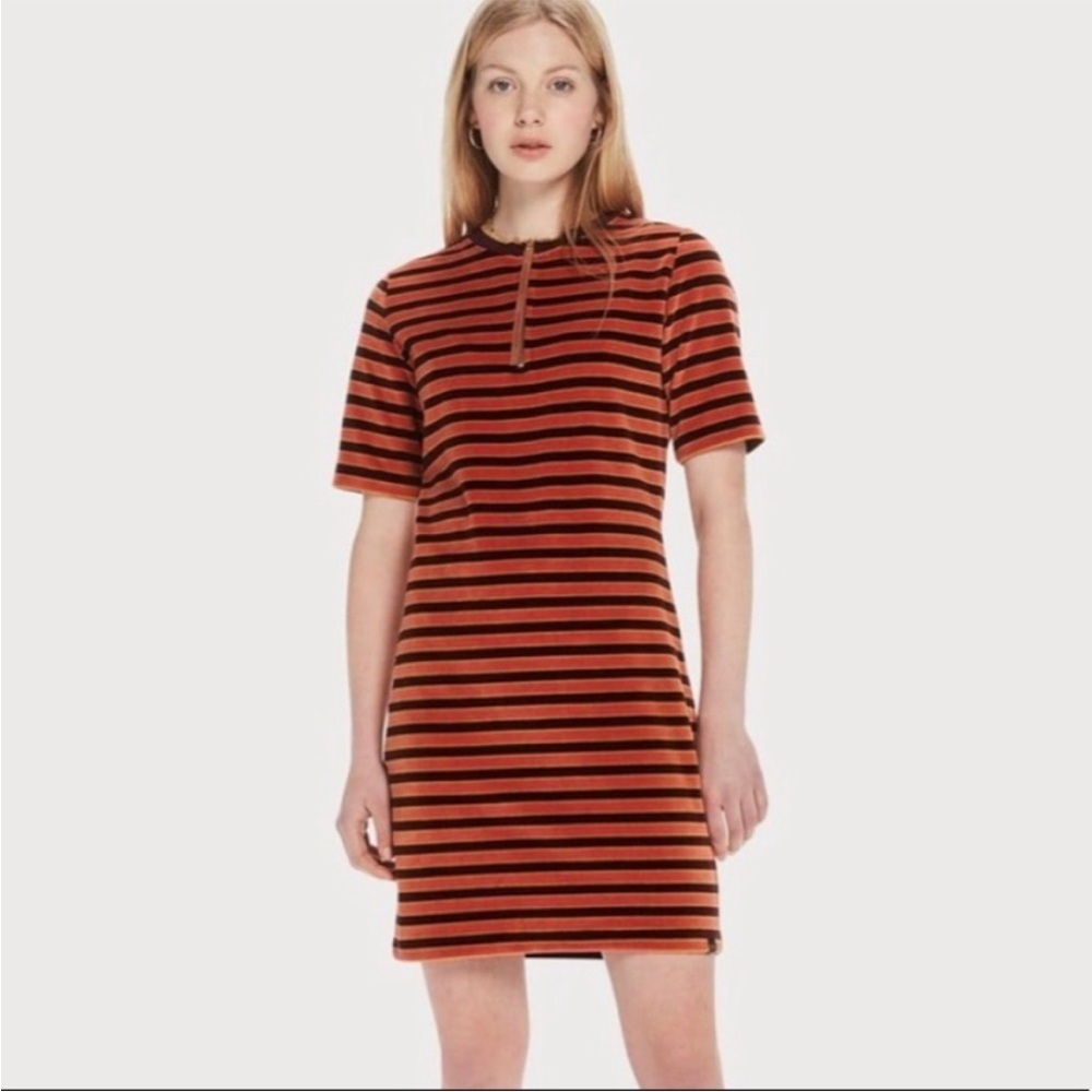 Scotch & Soda Dress XS Velvet Striped Orange Purple Extra Small